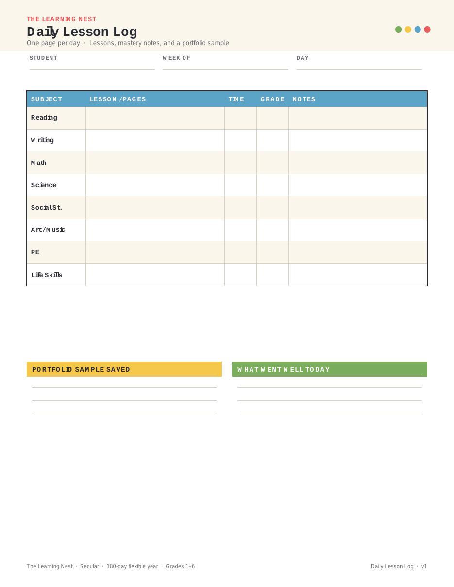 Daily Lesson Log preview